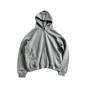 Boxy Distressed Faded Acid Wash Sweat à capuche zippé pour hommes French Terry Cotton Puff Printing Streetwear Custom Heavyweight Hoodies - Product Image 1