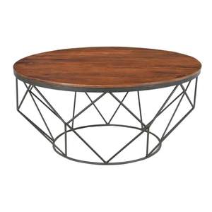 Table basse tendance avec finition noire, plateau en bois et structure en fer pour bars, cafés, restaurants et réceptions - Product Image 1
