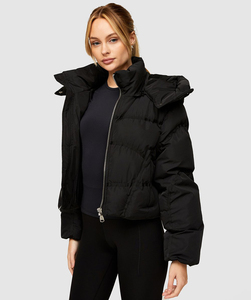 Custom Logo OEM <b>Women's</b> <b>Crop</b> <b>Puffer</b> <b>Jacket</b> Cosy Full Zip Hooded Detachable Bubble <b>Jacket</b> Breathable Winter Down <b>Jacket</b> For <b>Women</b> - Product Image 3
