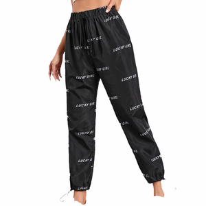 Pantalones de chándal de pierna ancha para mujer, pantalones holgados de cintura alta de algodón puro, pantalones deportivos con cordón - Product Image 1