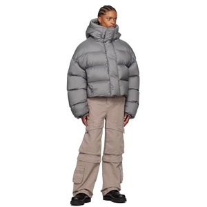 Custom Men's Winter Down with Hooded <b>Punk</b> Style Black Full Zip Puffer <b>Jackets</b> - Product Image 5