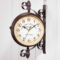 Horloge murale vintage double face en fer et quartz marron pour salon, style gare, silencieuse, sans tic-tac, aiguille rotative à 360°, épaisseur 25 mm