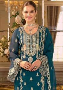 Costume de mariage traditionnel en organza doux Salwar Kameez avec broderie pour indien et pakistanais pour toutes les occasions - Product Image 4