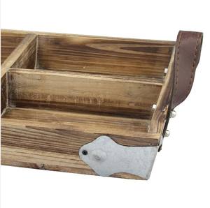 ถาดพ่อบ้านแบบเรียบง่ายถาดไม้สนแบ่งทรงสี่เหลี่ยมผืนผ้าพร้อมที่จับหนังสีน้ำตาลสำหรับตกแต่งบ้านในชนบทและงานเลี้ยงเสิร์ฟ - Product Image 3