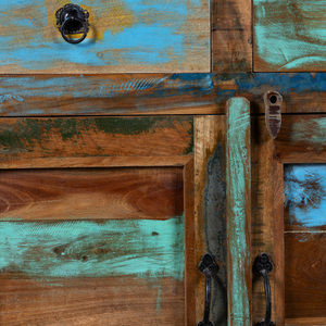 Buffet compact de style vintage finition en bois patiné armoire de rangement multifonction pour cuisine chambre hôtel salon salle à manger - Product Image 3