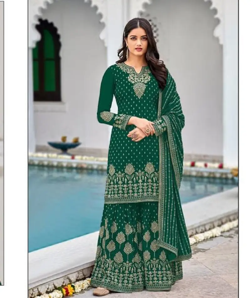 Indiano e paquistanês pesado do falso Georgette com trabalho do bordado Salwar Kameez Suit com Georgette Dupatta com trabalho do bordado