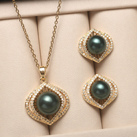 Set Perhiasan Mutiara Bentuk Mata Kalung dan Anting Stud 10mm 8mm Zirkon Mikro Hadiah Wanita JadeRitual