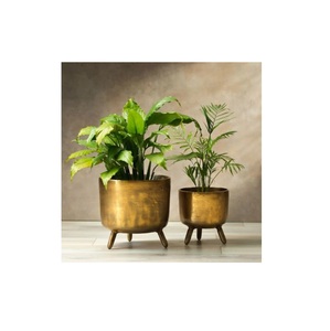 Metal planter stand with Removeable Bucket style pot gold color set of 2 available in wholesale price from top listed exporter - Product Image 4