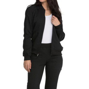 Chaqueta de laboratorio unisex de poliéster elástico con cuello alto personalizado, manga larga, cálida, con cremallera y detección de agujas, para uniformes médicos. - Product Image 5