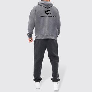 Lavage à l'acide hommes sweats à capuche couleur unie manches longues respirant 100% coton surdimensionné sweats à capuche zippés en gros Pakistan - Product Image 2