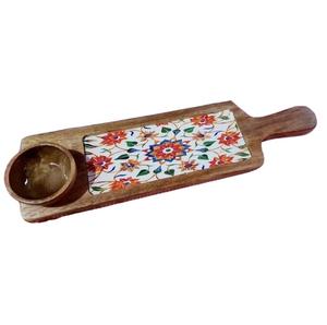 Long Bat Shape Printed Wooden Platter Handcrafted Decorative Serving Tray <b>for</b> Snacks, Appetizers, and Dining Table <b>Display</b> - Product Image 1