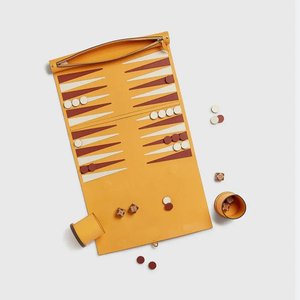 MORGANS INDUSTRIES Eco-Friendly Leather <b>Backgammon</b> <b>Set</b> Foldable <b>Travel</b> Game with Dice and Pieces Brown Unisex - Product Image 3