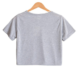 เสื้อยืดเอวลอยคอกลมผู้หญิงผ้าคอตตอน100% ระบายอากาศได้ดีเป็นมิตรกับสิ่งแวดล้อมสีพื้นพิมพ์ลายพัฟถัก - Product Image 3