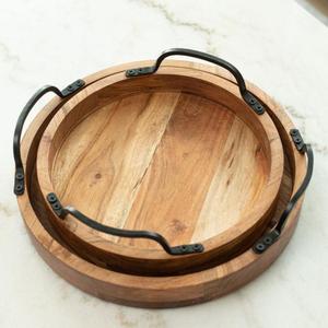 <b>Set</b> of Premium Antique Design Wooden Serving Tray with Metal Black Metal Handle Customized Shape to Get at <b>Cheap</b> Price - Product Image 4