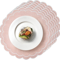 Set de table moderne traditionnel de luxe antidérapant en coton lavable à rayures florales |   Tapis à bords festonnés imprimé à la main pour la maison