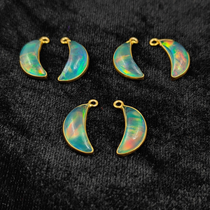 Ethiopian Opal 16x6mm <b>Moon</b> Crescent Cabochon Cut Pendant Fine Sterling Silver Gold Vermeil Bezel Set Elegant Opal <b>Moon</b> Pendant - Product Image 2