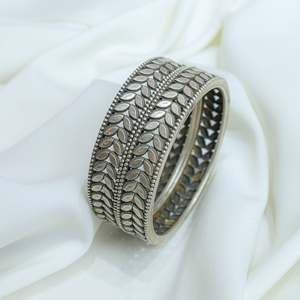 Swadeshi Pitara Women's 925 Sterling Silver Ditya Petal Statement Tennis <b>Bangle</b> Single Piece Fashion Gift - Product Image 1