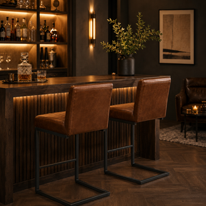 Modern Metal Commercial Bar <b>Stool</b> | Industrial Luxury Kitchen Island Seating | Vintage Brown Custom Color Chair - Product Image 2