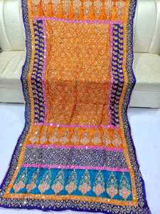 Silk Heavy Hand Worked with Beads Mirror Crystal <b>Embroidered</b> Pakistani <b>Shawl</b> Dupatta Wedding and Party Wear by WS INTERNATIONAL - Product Image 5