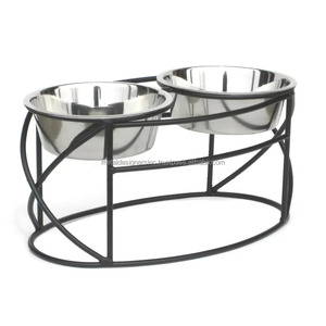 Comedor doble elevado para gatos y perros Alambre de hierro Estación de alimentación alta de acero inoxidable negro con 2 cuencos para Alimentación de Mascotas - Product Image 1