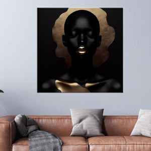 Toile imprimée : Portrait élégant d'une femme noire abstraite avec accents dorés, TOILE ENVELOPPEE - Product Image 1