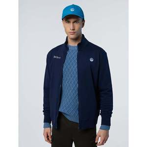 Felpa in Maglia Blu Navy con Zip Intera e Logo Personalizzato - Collo Alto, Stile Casual Autunnale, Lavaggio Enzimatico XS - Product Image 5
