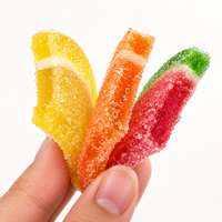 Bonbons gélifiés en gros en forme de tranches de fruits, enrobés de sucre, saveurs orange, citron, pastèque, fruits assortis, gelée molle, en vrac, OEM, marque privée