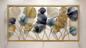 Vente chaude Moderne Feuille Fleur Double Cadre En Métal Mur Art Ginkgo Feuille À La Main Tenture Salon Chambre Anniversaire Mariage - Product Image 2