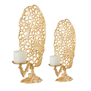 Portavelas de Metal con diseño de hoja grande y soporte votivo, Color dorado, diseño elegante, tarro de vela único, estilo concreto hecho a mano - Product Image 1