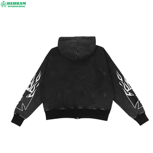 Sweat-shirt à capuche zippé en molleton bouclette coupe classique délavé à l'acide, impression numérique, en coton respirant et à séchage rapide, unisexe, hiver - Product Image 6