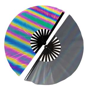 WUYUNG Toptan Holografik Yanardöner Yansıtıcı Bambu 33cm Taşınabilir Müzik Büyük El Katlanır Yelpazesi Parti Kullanımı Rave Dans - Product Image 2