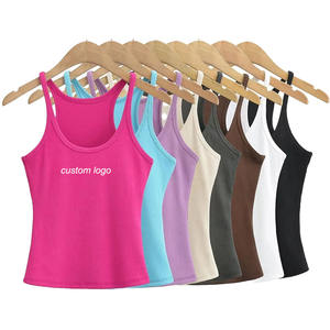 Mujeres transpirable sin mangas 100% algodón/fibra de bambú acanalado camisetas sin mangas muchos colores para la venta - Product Image 1