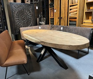 Tavoli da pranzo gambe di forma ovale Top sala da pranzo set legno di Mango stile croce in metallo stile solido europeo ristorante mobili per la casa - Product Image 2