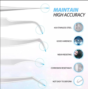 Pince à épiler en acier inoxydable de haute qualité à tête droite/courbée, pointe fine, sûre pour les extensions de cils ANAAIF ENTERPRISES - Product Image 5