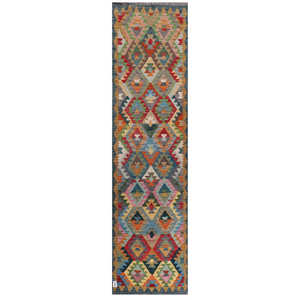 Alfombra Kilim de Maimana, Afganistán, 291 x 77 cm - Product Image 1