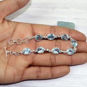 Beautiful Solid 925 Sterling Silver Blue Topaz Gemstone Handmade <b>Fine</b> Silver Tennis Bracelet Jewelry 925 Sterling Silver Jewelry - Product Image 5