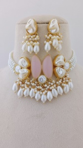 Ensemble de collier ras de cou en perles Aqua Nazaakat Chaîne en bambou plaqué or de haute qualité Mini perle avec pompon en laiton lourd - Product Image 5