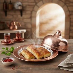 Plato para Servir Pasha de Cobre Forjado a Mano, Colección Elegante de Ollas Holandesas - Product Image 3