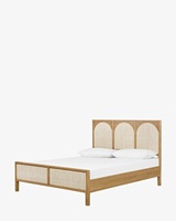 Cama moderna, marco de madera maciza con bastón, cabecero de ratán natural, muebles de dormitorio para el hogar de estilo contemporáneo moderno