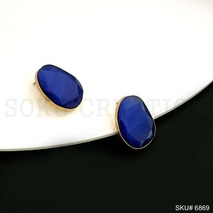 <b>Beautiful</b> Trendy Women's Stud Earrings Gold Plated Brass Statement Gemstone Bezel Setting Christian Religious Theme Anniversary - Product Image 1