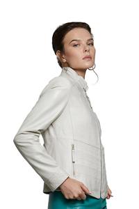 Chaqueta de cuero de piel de cordero de moda para mujer blanca con diseño personalizado del superventas con costuras detalladas a mano - Product Image 3