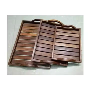 Plateau en bois rustique fait à la main avec support Plateau décoratif écologique pour le petit déjeuner ou le service à thé en soirée - Product Image 1