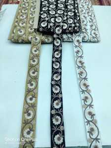 Custom Made Floral Embroidered Thread Work <b>Laces</b> in Multi Coloured Option with Sequins Embroidery in 1.5 Inch Width for Resale - Product Image 4