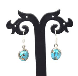 925 argent sterling massif décembre mois pierre de naissance crochet boucles d'oreilles bleu cuivre Turquoise lunette réglage boucles d'oreilles breloque - Product Image 3