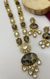Conjunto de collar de polki de alta calidad, venta al por mayor, conjunto de collar Kundan chapado en oro con perlas largas para mujer, ropa de fiesta de boda - Product Image 5