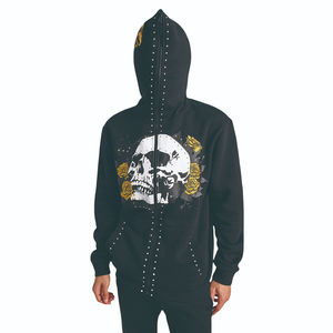 Sudadera con Capucha Personalizada de Alta Calidad, Estilo Vintage, Bolsillo Canguro, Cierre Completo, Estampado, Remaches y Pedrería para Hombre - Product Image 1