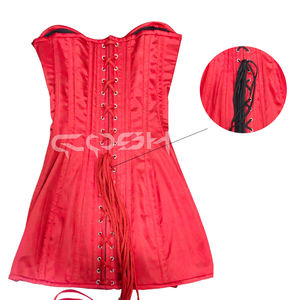Premium Quality Vintage Style Party Wear Red Satin Corset Top Dress With Side Lace-Up Detail Bodycon Dress - Product Image 6