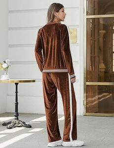 Velvet Zip-Up <b>Lounge</b> <b>Set</b> for <b>Women</b> Soft Breathable <b>Velour</b> Casual Wear with Sweatpants and Sweatshirt Outfit with Pockets - Product Image 2