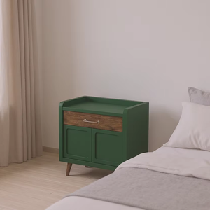 Mesita de noche de madera maciza de teca con diseño minimalista de color verde oliva para muebles de dormitorio, muebles para el hogar, muebles de dormitorio para apartamentos - Product Image 1