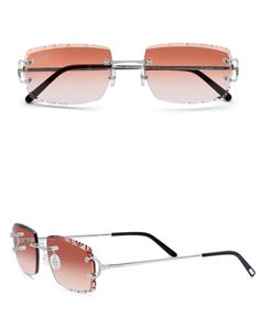 Luxury <b>rimless</b> diamond <b>sunglasses</b> with multi-color gradient lenses and crystal detailed temples for men and women - Product Image 1